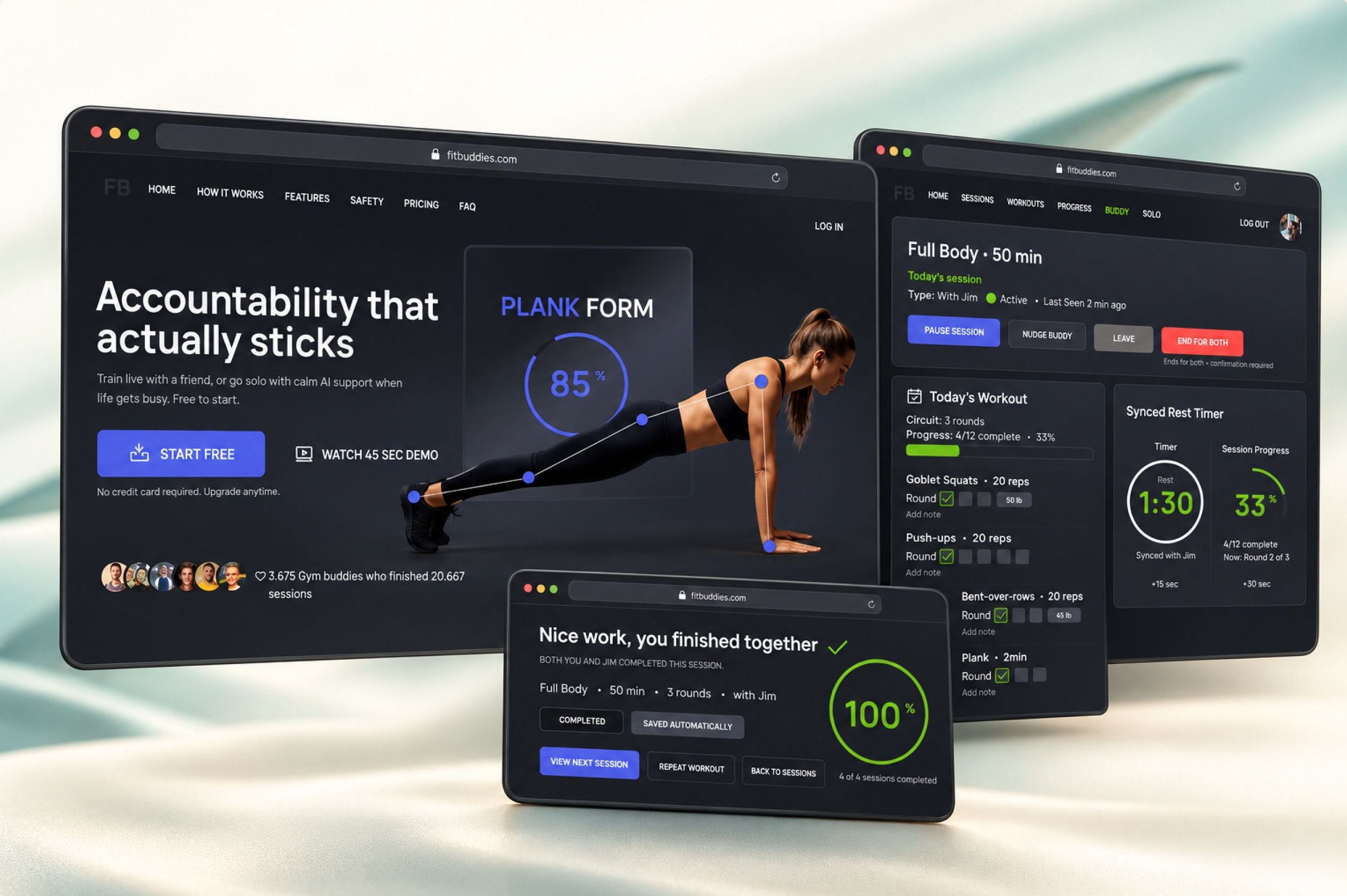 FitBuddies fitness dashboard with activity and accountability features